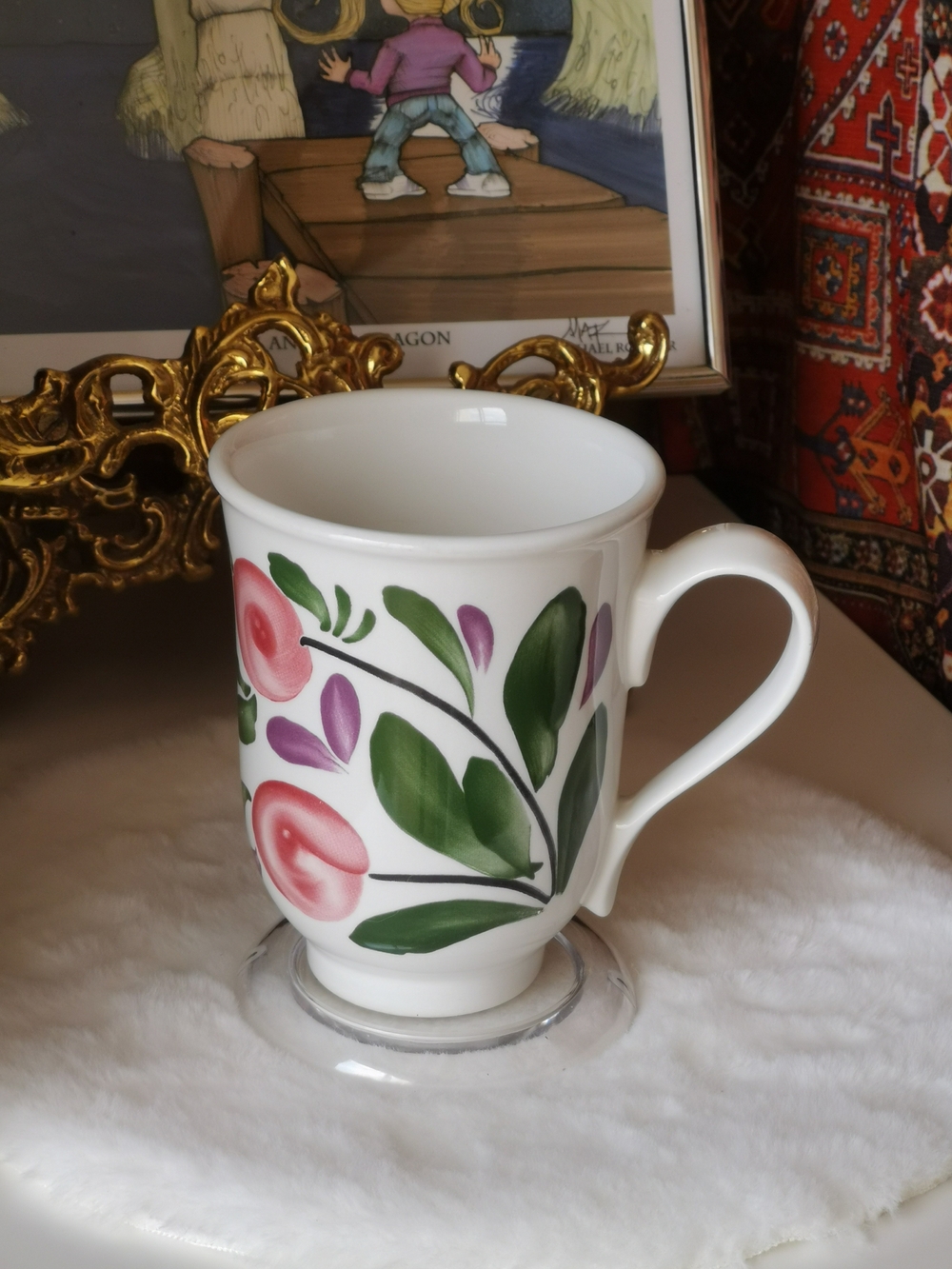 Portmeirion "Welsh Dresser" Mug with Pink Floral & Green Leaves Made In Britain